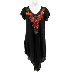 Exist Free Size Black Lightweight Swim Coverup Floral Embroidered Dress